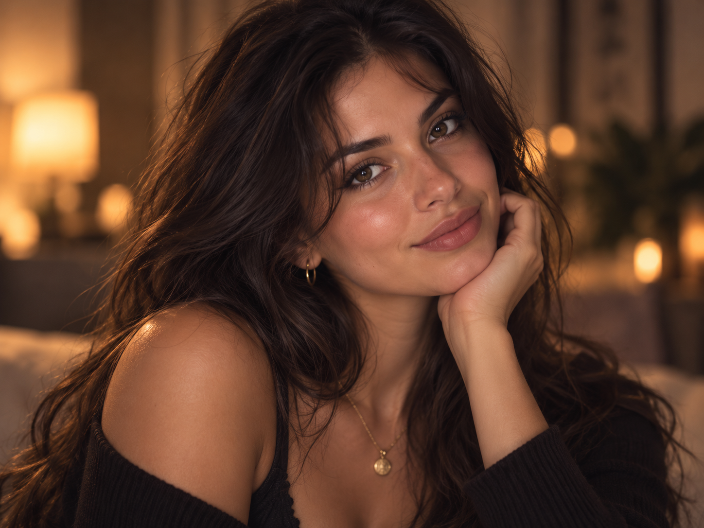 Emma, a brunette woman smiling in warm evening light