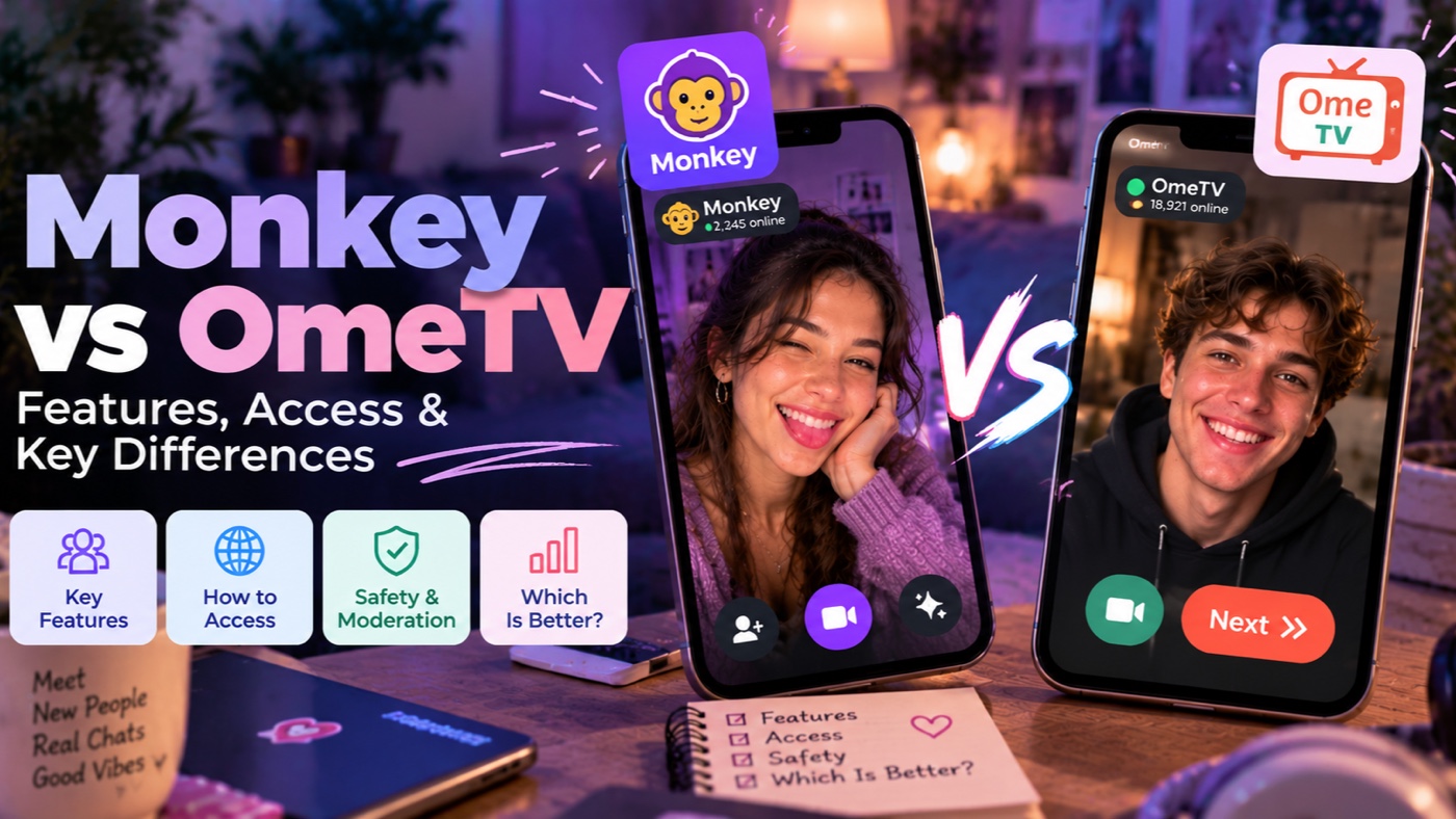 Monkey vs OmeTV: Two Different Ways to Meet Strangers on Video cover for Kiss Video Chat blog