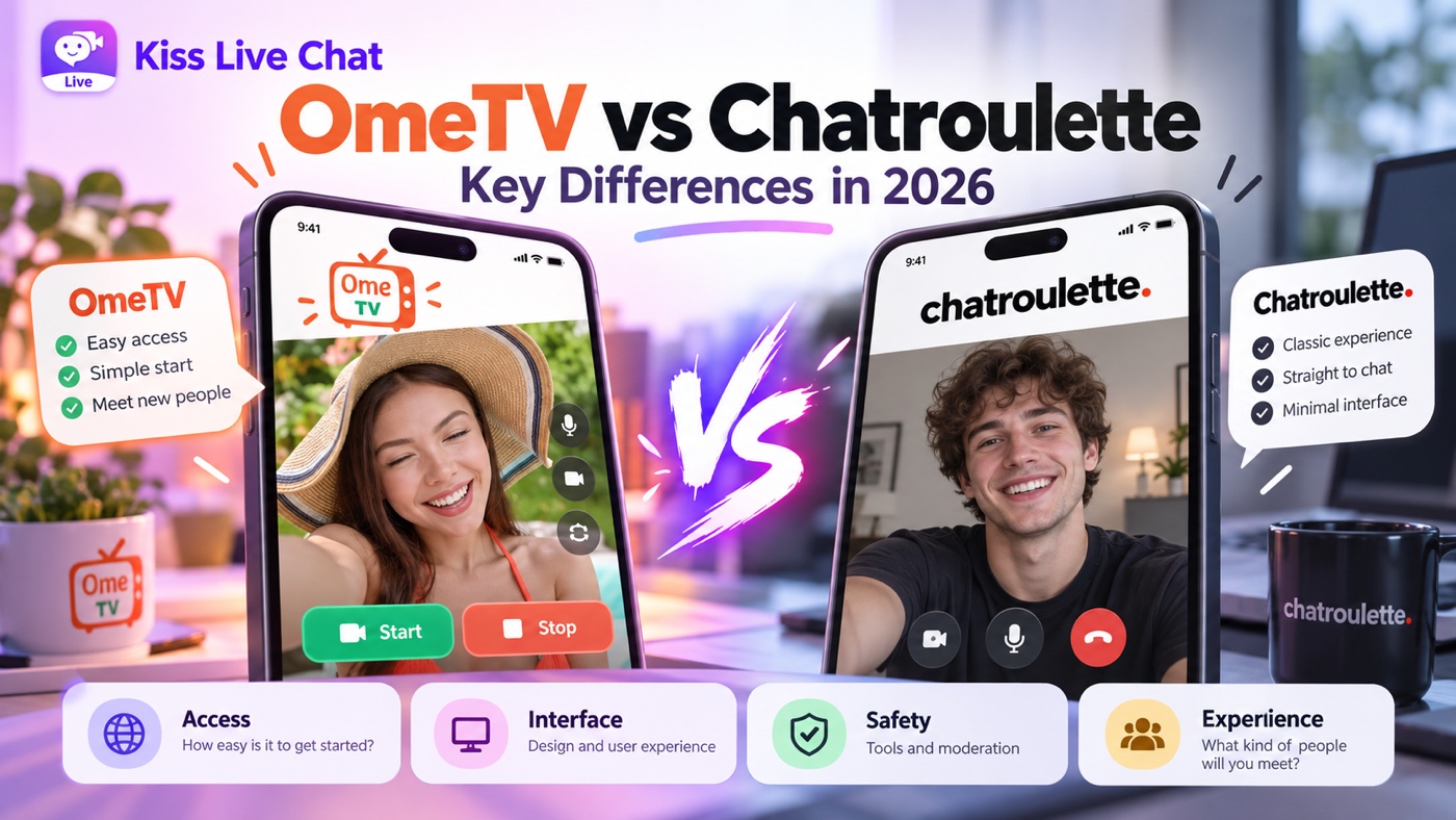 OmeTV vs Chatroulette: Two Versions of Random Video Chat cover for Kiss Video Chat blog