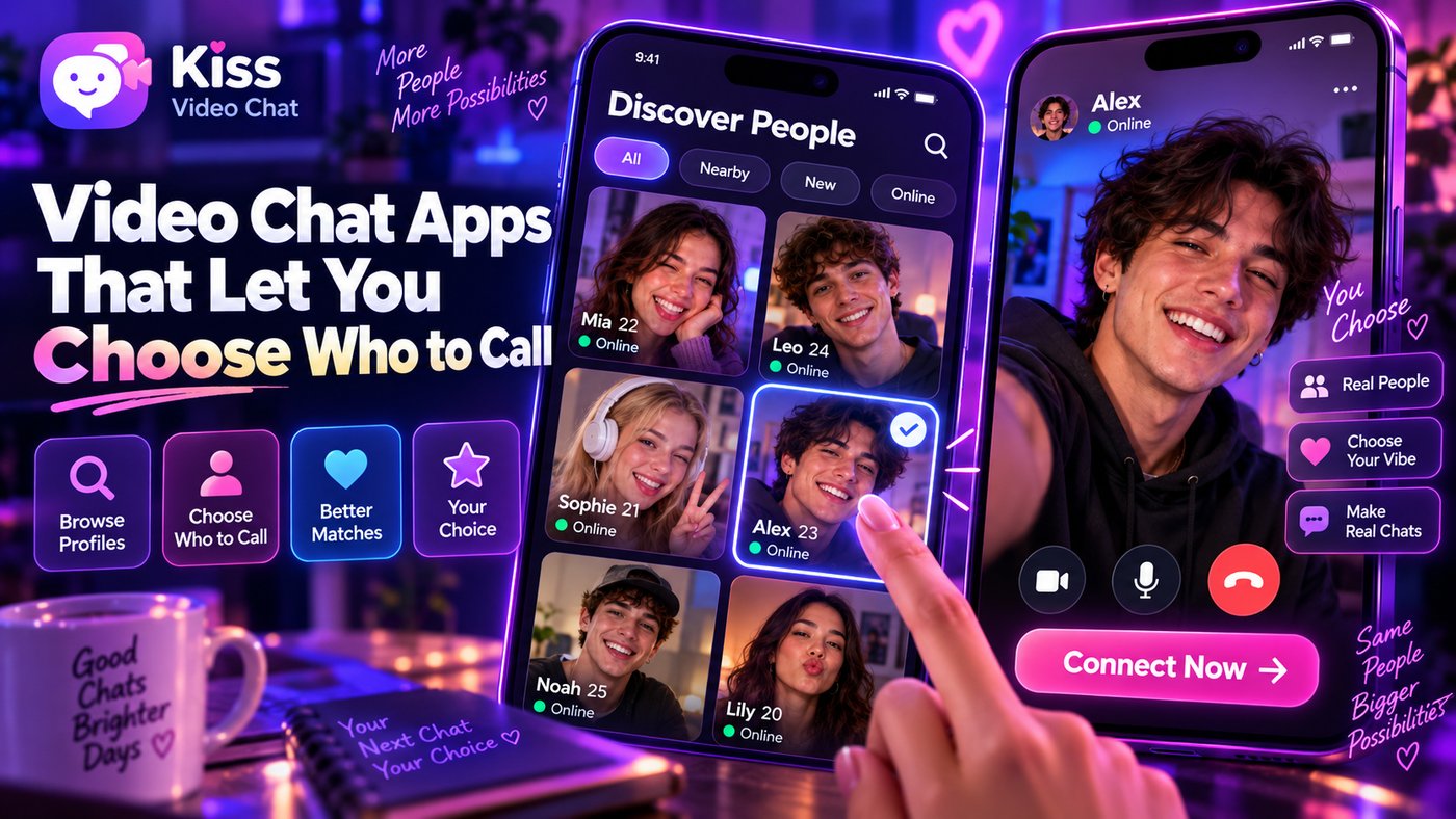 Video Chat Apps That Let You Choose Who to Call cover for Kiss Video Chat blog