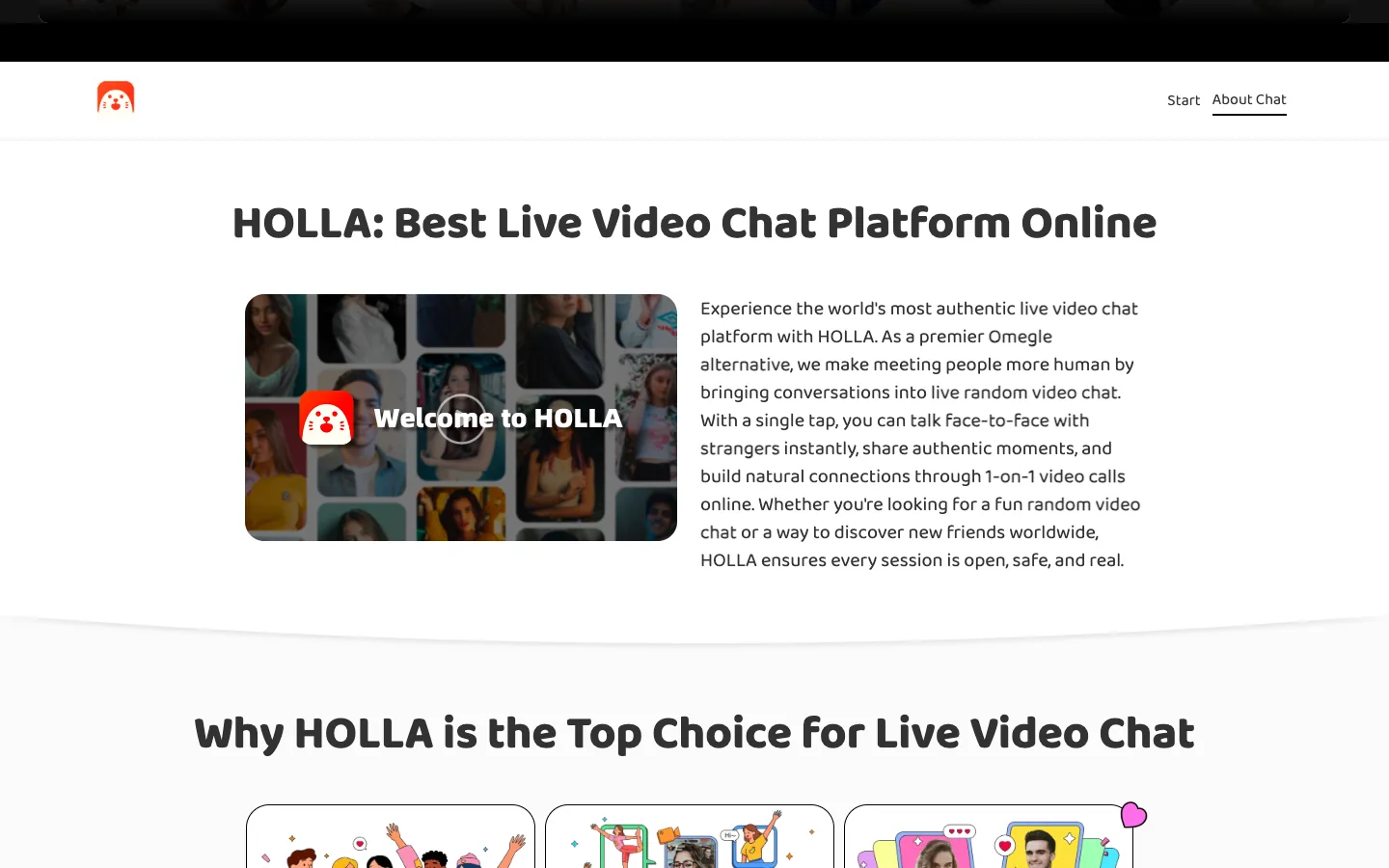 ממשק התאמה אקראית חיה של אפליקציית HOLLA לצ'אט וידאו