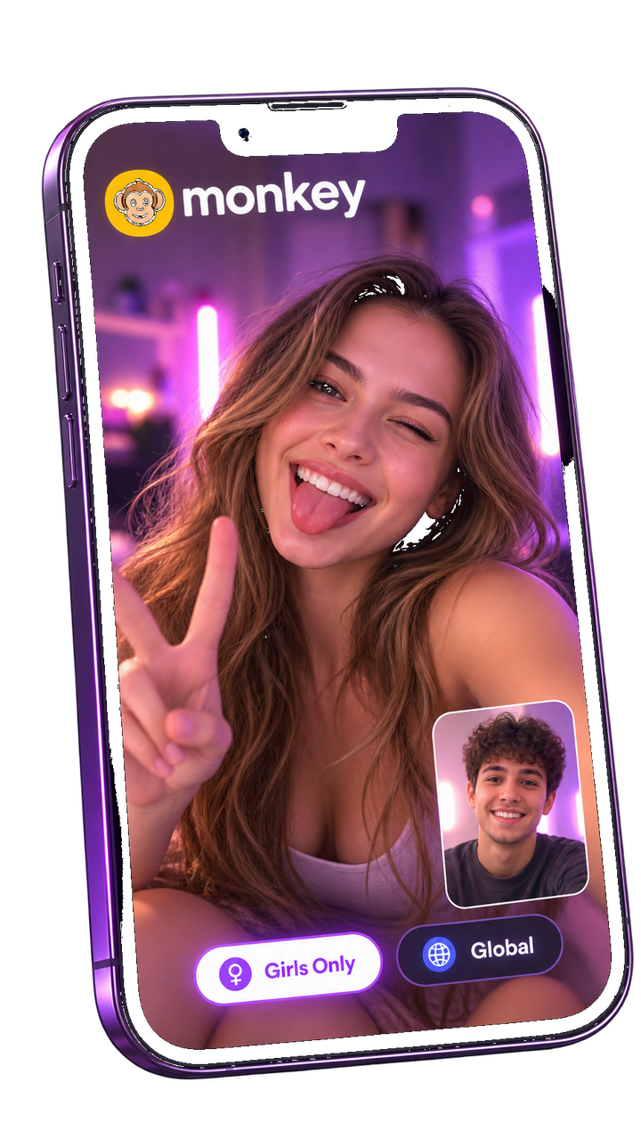 Monkey video chat phone mockup with Girls Only and Global controls