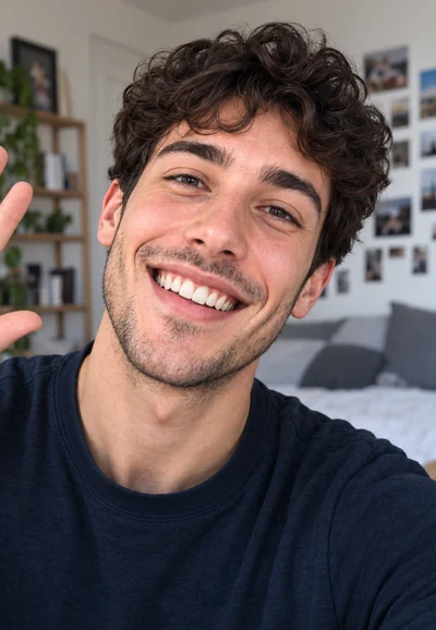 A smiling man on a video call